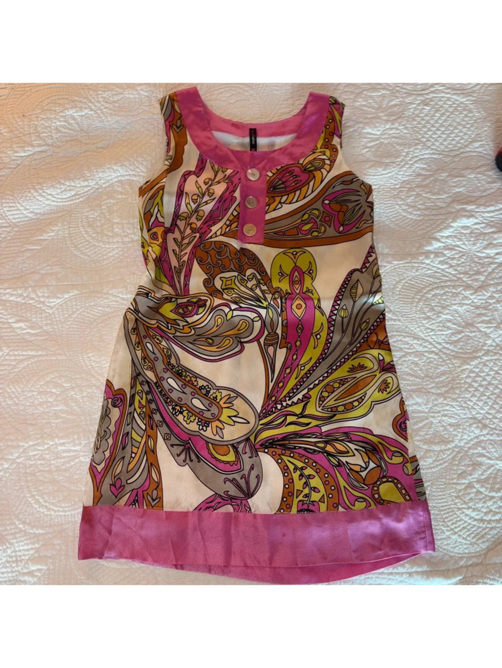 60’s/70’s style Mini Dress with pink and green design and button up